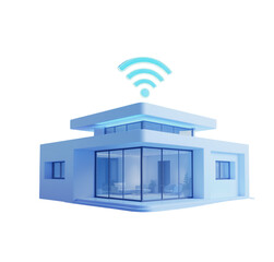 Modern house with wifi signal above it indicating smart home technology and internet connectivity system