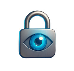 A stylized padlock with a blue eye in the center representing security and surveillance concept