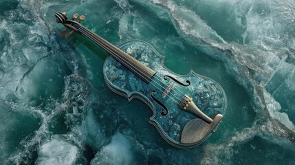Violin on Frozen Lake Surface