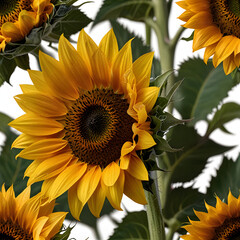 Bright Sunflowers in Full Bloom Against White Background
