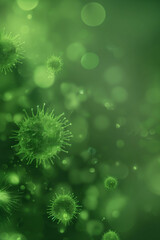3D green virus cells in abstract background. Microbiology and infection concept.
