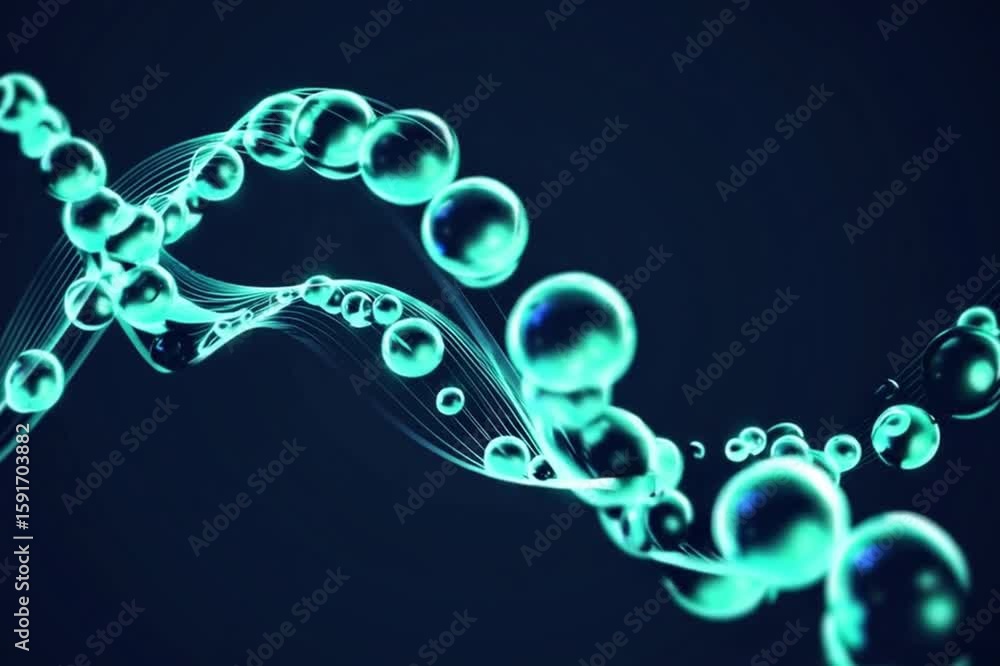 Poster abstract image of a dna strand formed by spheres, symbolizing life and science. the illustration is 