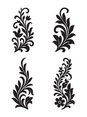 Elegant Floral Ornament Vector Set – Decorative Black Vintage Flourish Design