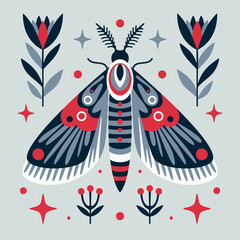 Abstract Artistic Butterfly Vector Illustration with Floral and Geometric Elements in a Beige and Black Color Palette