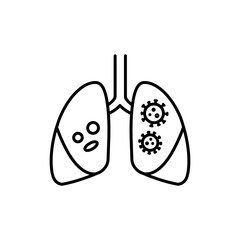 Thin black outline of a virus in lungs for respiratory disease illustration