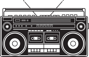 Obraz premium A vintage boombox radio cassette player with dual antennas vector silhouette trending on Adobe Stock and microstock marketplaces 