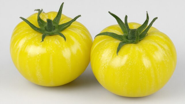 Two yellow tomatoes with green stems - Powered by Adobe