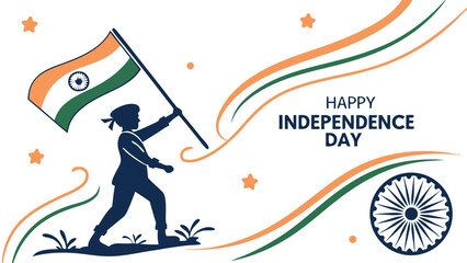 Festive illustration with child silhouette holding a waving flag