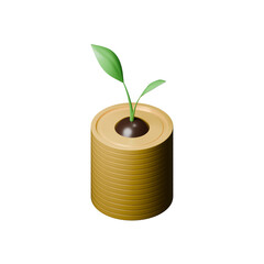 3d Rendering Plant Growing on Coins. Representative Investment Growth Illustration