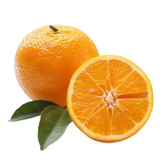 Ripe orange, halved, with leaves