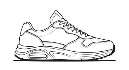 Outline drawing of a stylish sneaker or athletic shoe, showcasing its design and structure in a minimalist style.
