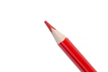 close up of tip of red pencil against white
