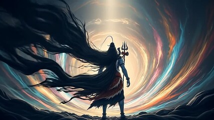 Hindu god lord shiva standing in colorful swirling light abstract background wallpaper - Powered by Adobe