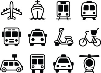 Simple Black and White Transportation Icons