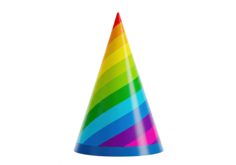 A vibrant rainbowstriped party hat isolated on a plain transparent background, ready for a festive celebration