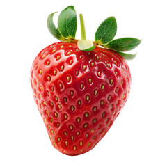 Vibrant red strawberry with green leaves