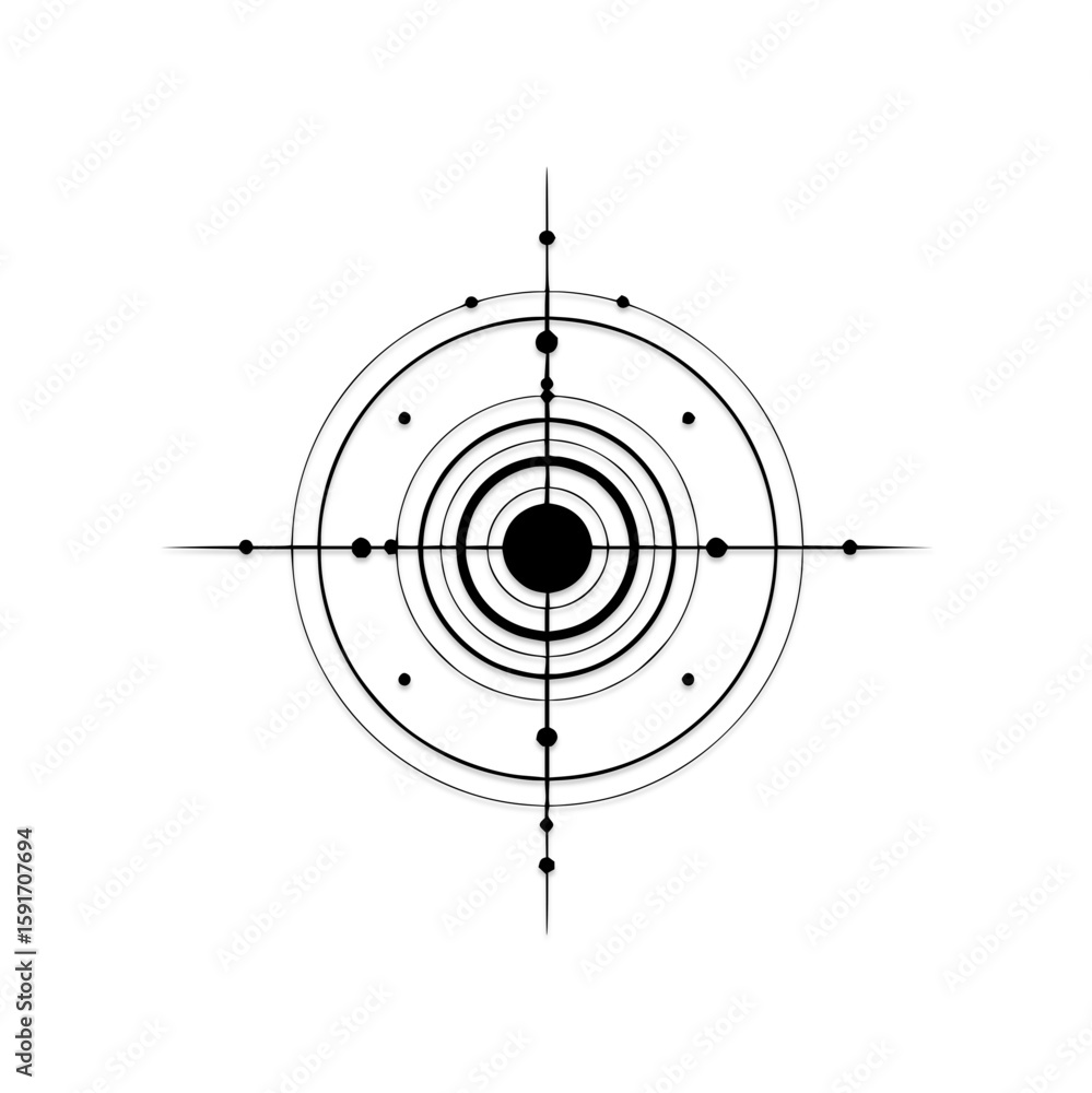 Aufkleber abstract tech target with concentric circles and intersecting lines on a white background design off