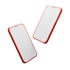3d Render Blank White Screen Red Smartphones Illustration