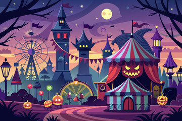Spooky Carnival Haunted Rides vector illustration