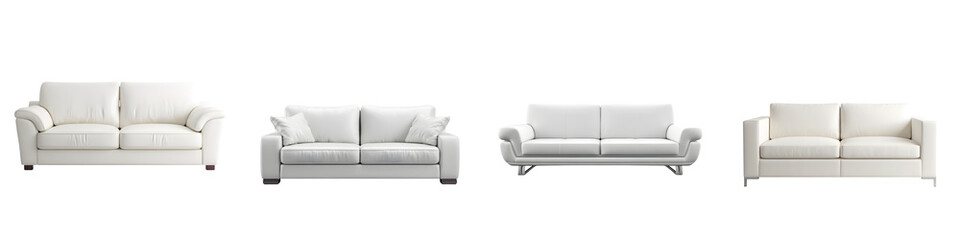 Modern White Sofa Collection - Variety of Couches Isolated on White Background