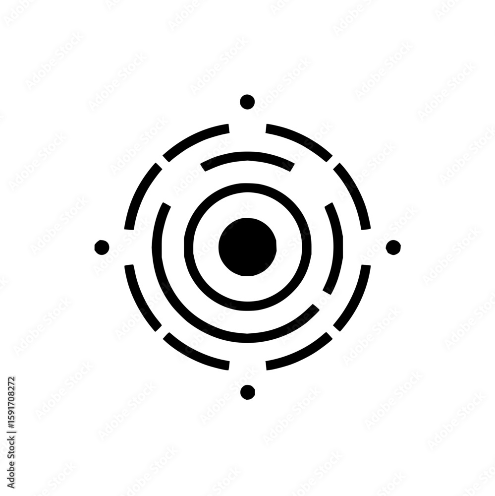 Poster abstract tech target with concentric circles and dotted perimeter in black and white design office l