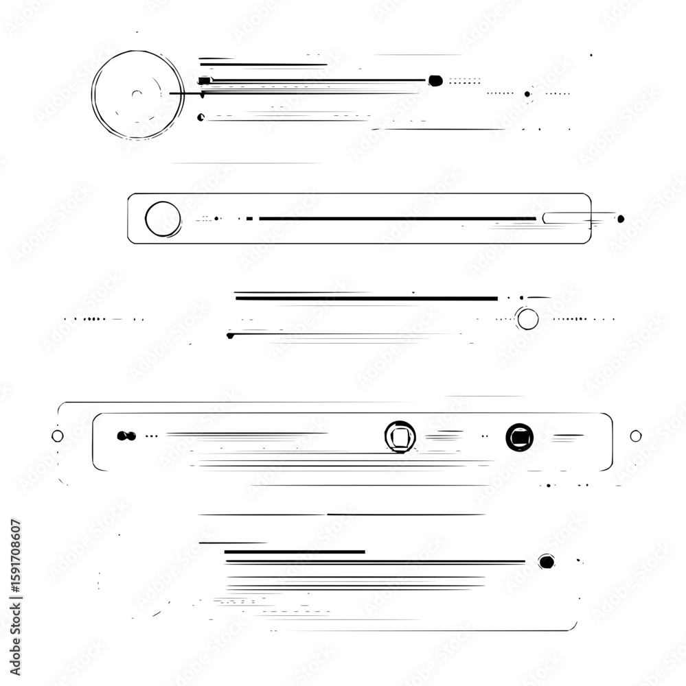 Poster abstract tech interface elements with lines, circles, and rectangles in a minimalist design style of