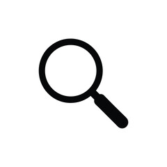 Vector art of a black magnifying glass icon symbolizing search and discovery