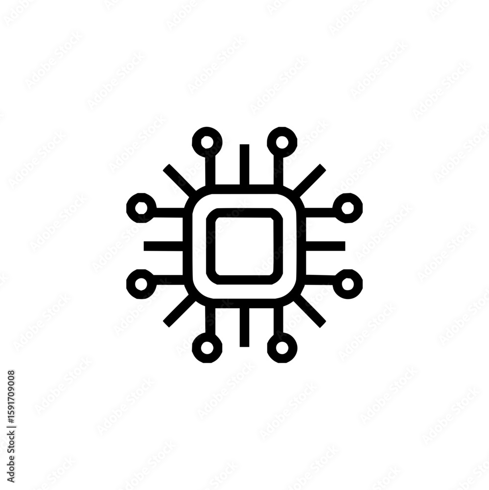 Poster illustration of a central processing unit with a square core and eight external connections office l