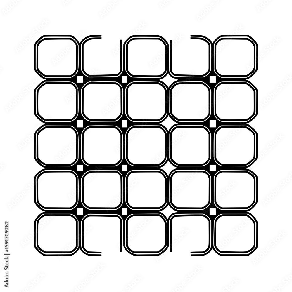 Poster a grid of interconnected rounded squares representing a network or interconnected system in technolo