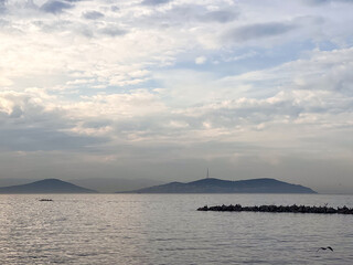 a breakwater and prince islands, beautiful seascape view. nature background