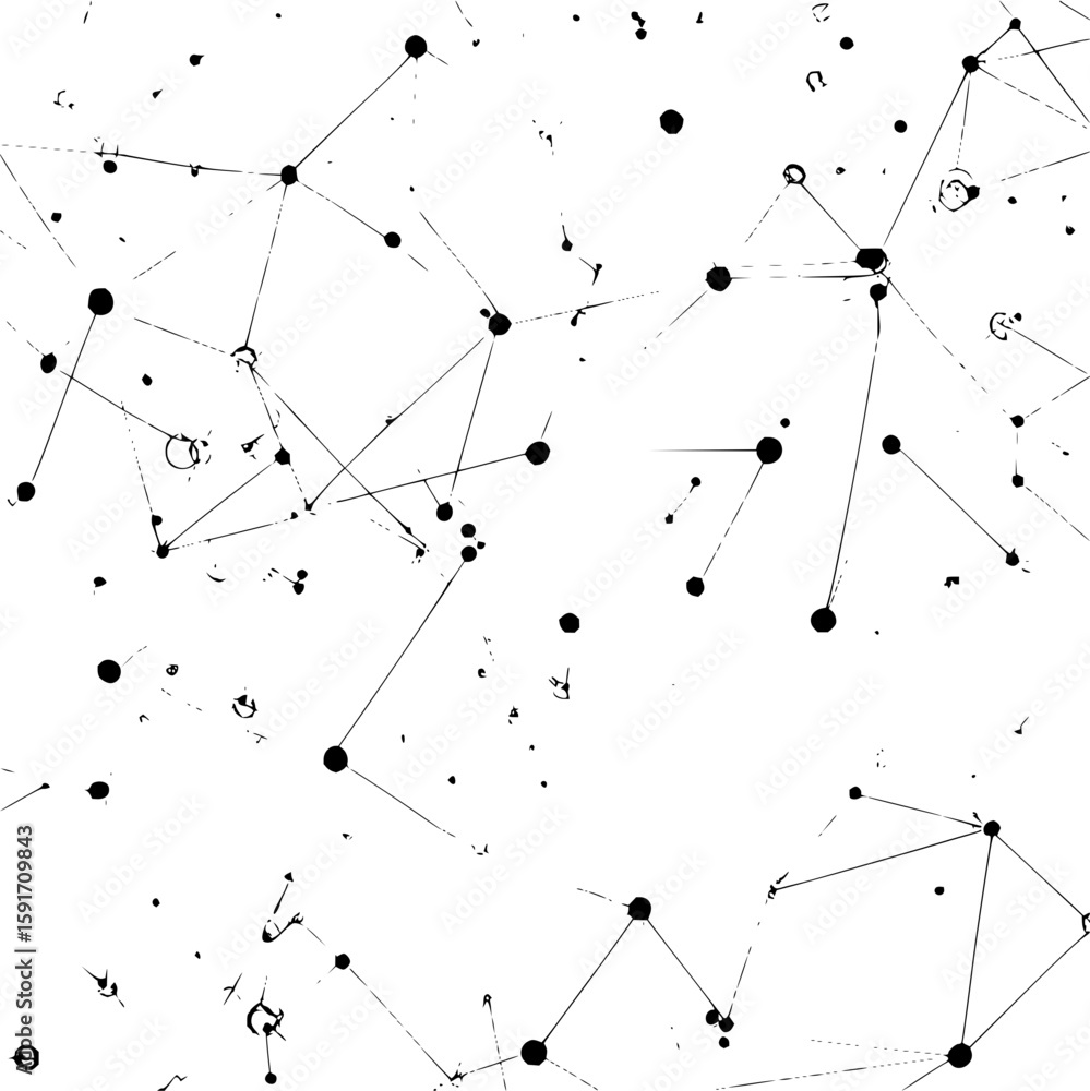 Poster abstract network representation with connected dots and lines forming a complex tech structure offic