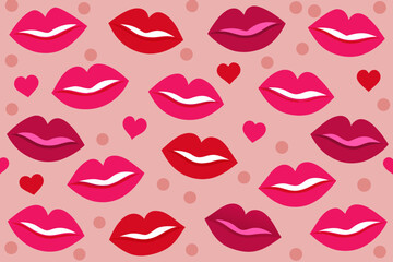 Kiss Mark Lips Pattern Pink and Red vector illustration