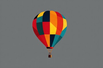 Colorful geometric hot air balloon against a gray background