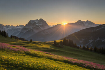 Alpine meadow in on a clear day