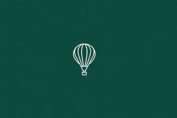 Simple white hot air balloon graphic on dark green background