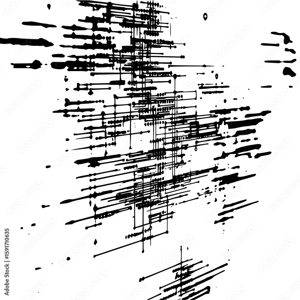 Poster abstract tech network with horizontal and vertical lines and dots in black and white monochrome styl