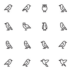 Minimalist Bird Icon Set | Simple Bird Line Art Collection | Vector Animal Clipart