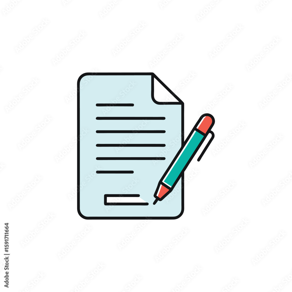 Poster vector art of a document with lines for writing and a pen ready to sign