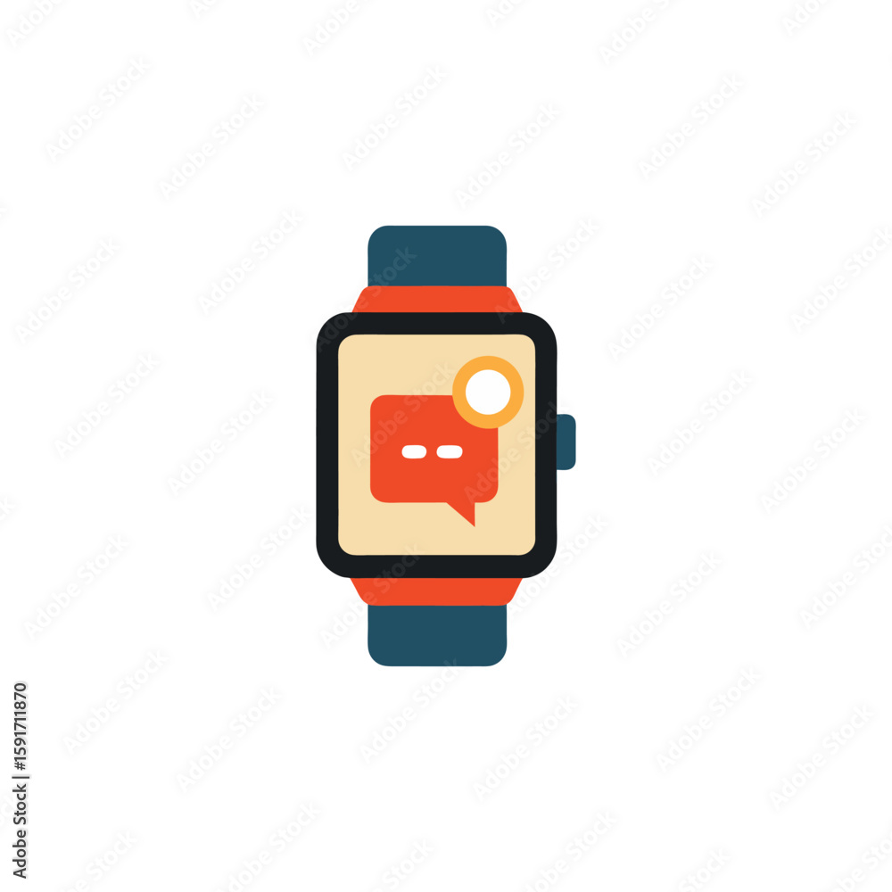 Poster vector art of a smartwatch displaying a chat notification with a red alert
