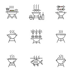 Grill icon set for blogs, websites, clipart, barbecue, cooking, summer party, menu, educational and awareness materials, presentations