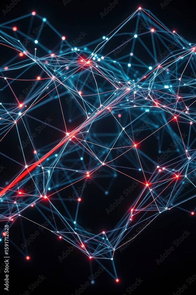 Aufkleber abstract digital network with vibrant blue and red lights creating a complex web representing data f