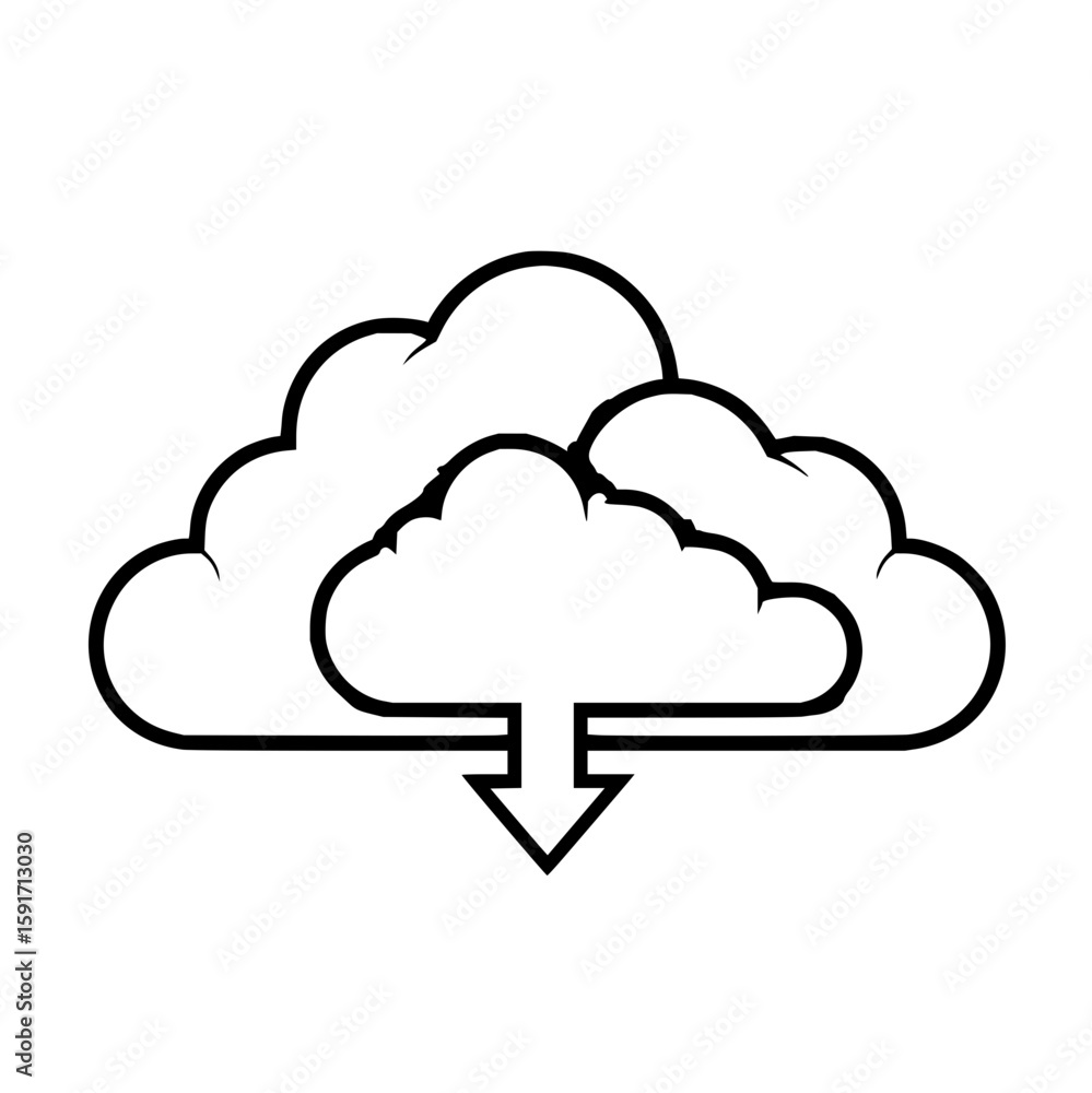 Poster cloud download icon with an arrow pointing down showing data transfer and storage in a simple design