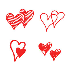 collection doodle set of hand drawn scribble hearts isolated on white background. Valentine card