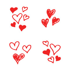 collection doodle set of hand drawn scribble hearts isolated on white background. Valentine card