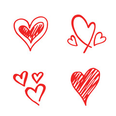 collection doodle set of hand drawn scribble hearts isolated on white background. Valentine card