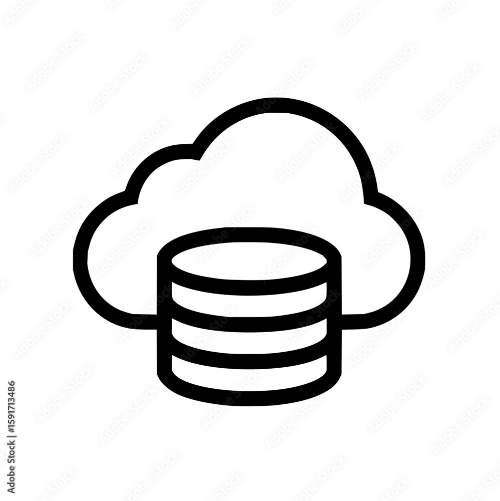 Poster illustration of a cloud with a database cylinder in front of it representing cloud data storage icon