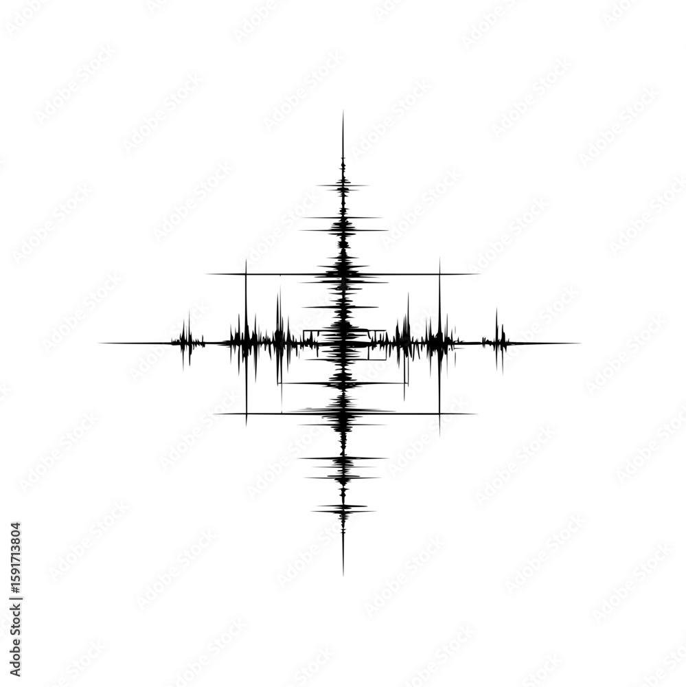 Poster abstract black and white symmetrical design with sharp lines and varied thickness creating a pattern