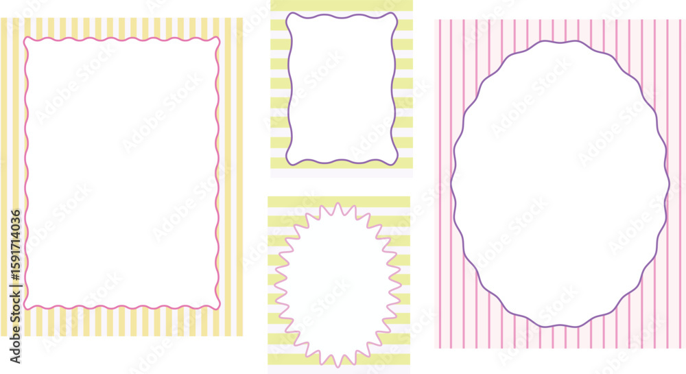 Poster wavy edge frame design. doodle of wavy borders. retro abstract curvy shaped frames with geometric pa