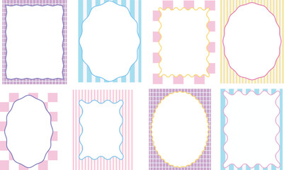 Wavy edge frame design. Doodle of wavy borders. Retro abstract curvy shaped frames with geometric patterns for social media, invitation, poster. Zigzag edges figure vector set    