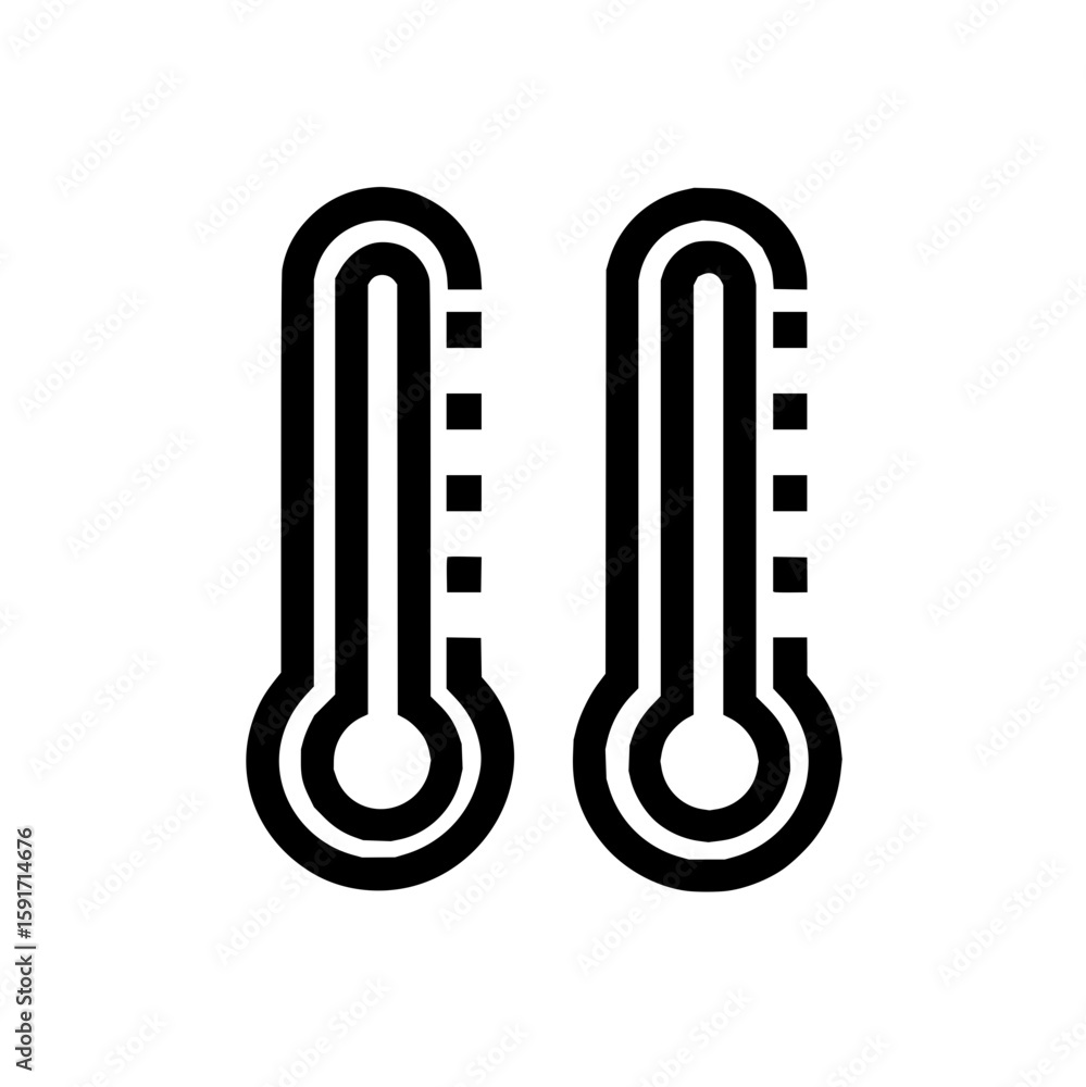 Poster two black and white thermometers with a bulb at the bottom and a scale on the side indicating temper
